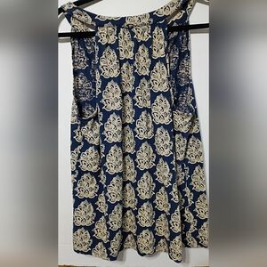 Merona Navy Blue and Cream Sleeveless Printed Blouse L